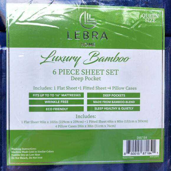 Lebra Home Luxury Bamboo Six Piece Deep Pocket Queen Sheet Set - Picture 4 of 7